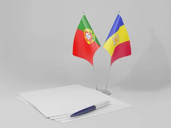 Andorra Banderas Del Acuerdo Portugal Fondo Blanco Render — Foto de Stock