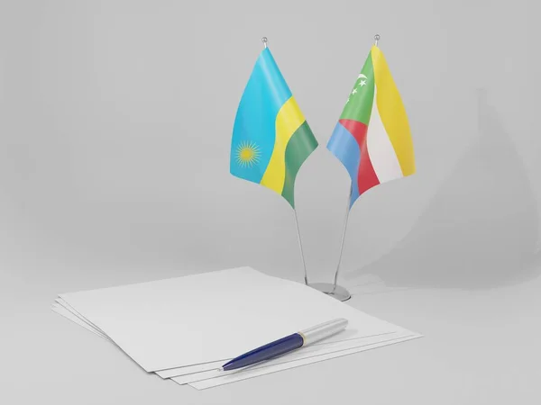Comoros Rwanda Agreement Flags White Background Render — Stock Photo, Image