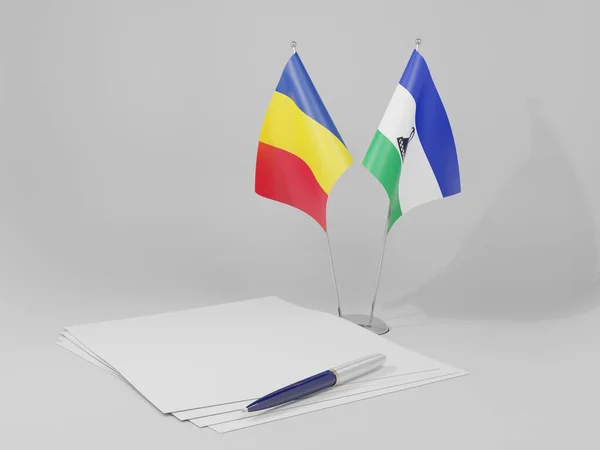 Lesotho Roemenië Overeenkomst Vlaggen Witte Achtergrond Render — Stockfoto
