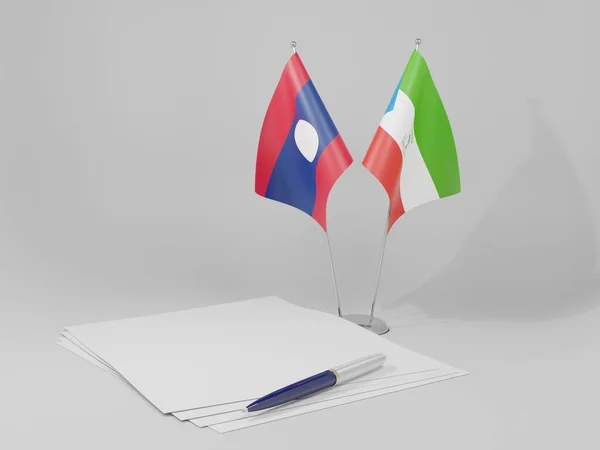 Gwinea Równikowa Flagi Umowy Laosu Białe Tło Render — Zdjęcie stockowe
