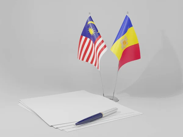 Andorra Malaysia Abkommen Flaggen Weißer Hintergrund Render — Stockfoto