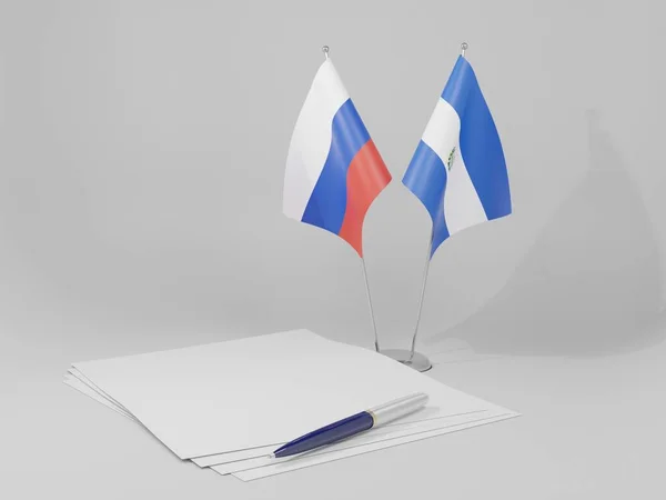 Salvador Russia Agreement Flags White Background Render — Stock Photo, Image