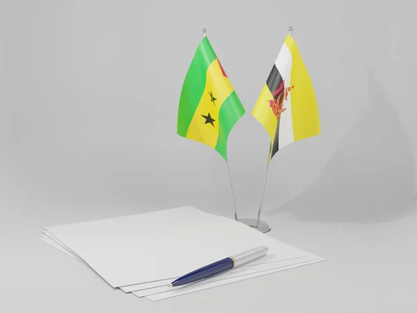 Brunei Sao Tomé Príncipe Megállapodás Zászlók Fehér Háttér Render — Stock Fotó