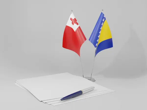 Bosnien Och Hercegovina Tonga Avtal Flaggor Vit Bakgrund Render — Stockfoto