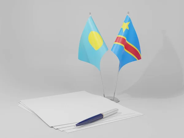 コンゴ民主共和国 パラオ協定旗 白の背景 3Dレンダリング — ストック写真