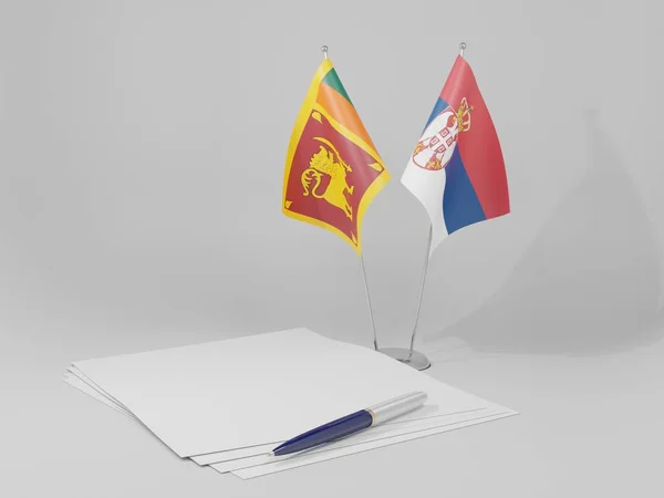 Serbie Drapeaux Accord Sri Lanka Fond Blanc Render — Photo