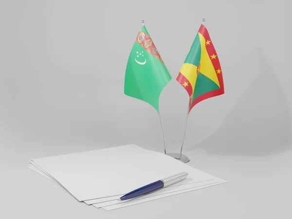Γρενάδα Τουρκμενιστάν Σημαίες Συμφωνίας Λευκό Φόντο Render — Φωτογραφία Αρχείου