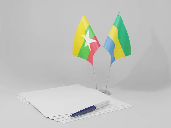 Γκαμπόν Myanmar Agreement Flags Λευκό Φόντο Render — Φωτογραφία Αρχείου