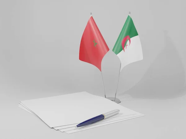 Argélia Acordo Marrocos Bandeiras Fundo Branco Render — Fotografia de Stock