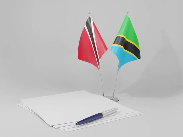 Tanzânia Bandeiras Acordo Trinidad Tobago Fundo Branco Render — Fotografia de Stock