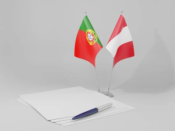 Banderas Del Acuerdo Perú Portugal Fondo Blanco Render —  Fotos de Stock
