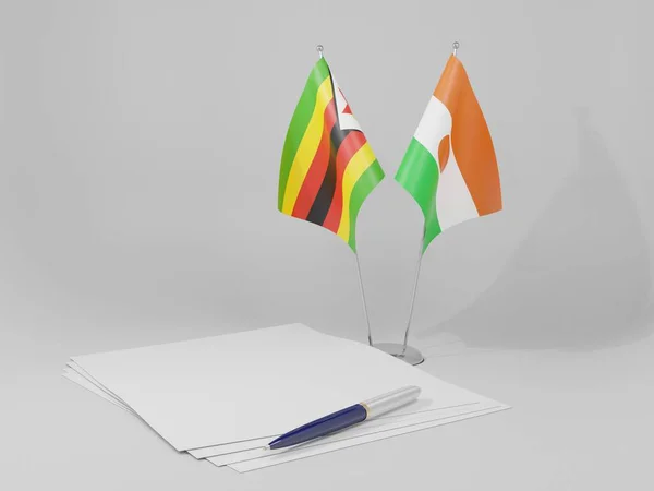 Niger Bandiere Dell Accordo Zimbabwe Sfondo Bianco Render — Foto Stock