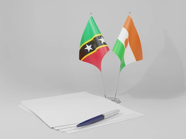 Niger Saint Kitts Nevis Umowa Flagi Białe Tło Render — Zdjęcie stockowe