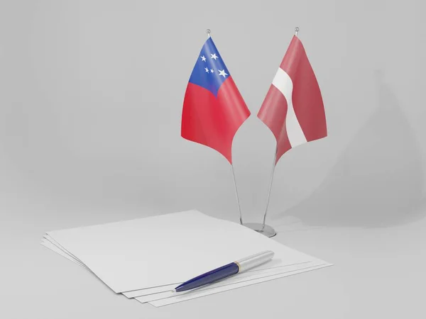 Λετονία Σημαίες Της Συμφωνίας Της Σαμόα Λευκό Φόντο Render — Φωτογραφία Αρχείου