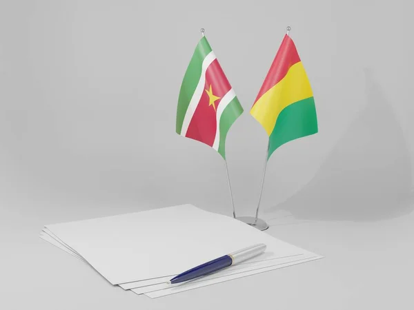 Guinea Banderas Del Acuerdo Surinam Fondo Blanco Render —  Fotos de Stock
