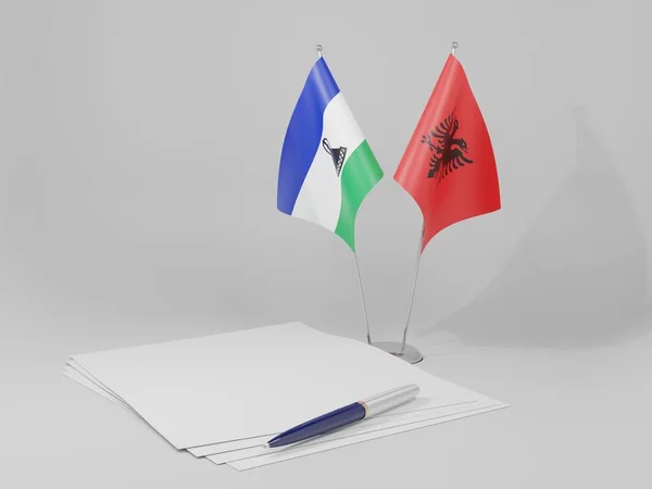 Albánie Lesotho Dohody Vlajky Bílé Pozadí Vykreslení — Stock fotografie