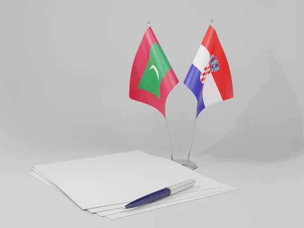 Hırvatistan - Maldivler Anlaşması Bayrakları, Beyaz Arkaplan - 3D Hazırlama