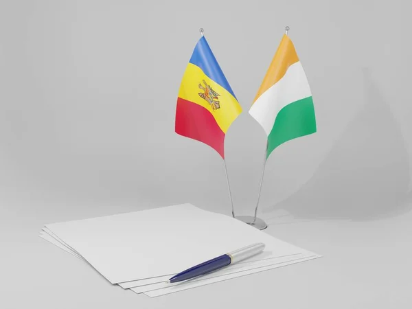 Cote D Ivoire - Moldova Anlaşması Bayrakları, Beyaz Arkaplan - 3D Render