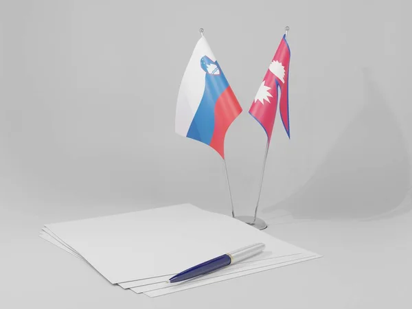Nepal Eslovénia Acordo Bandeiras Fundo Branco Render — Fotografia de Stock
