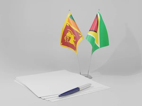 Guyana Banderas Del Acuerdo Sri Lanka Fondo Blanco Render —  Fotos de Stock