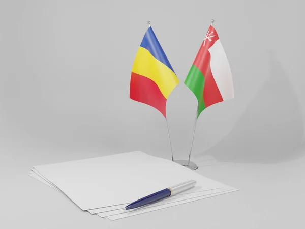 Oman Drapeaux Accord Roumanie Fond Blanc Render — Photo