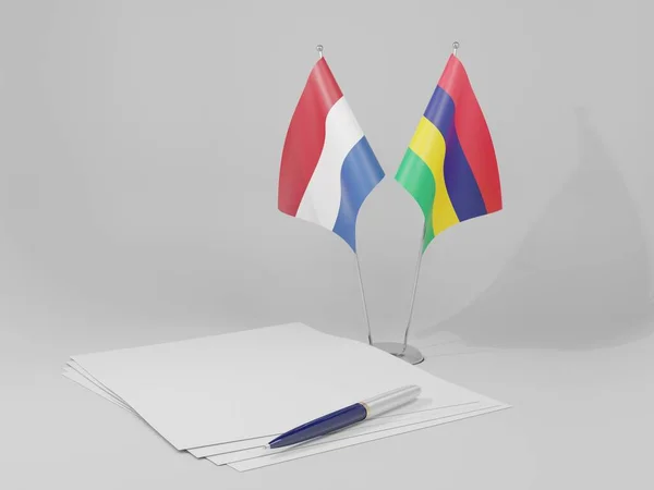Maurício Países Baixos Acordo Bandeiras Fundo Branco Render — Fotografia de Stock