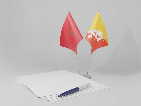 Butão Marrocos Acordo Bandeiras Fundo Branco Render — Fotografia de Stock