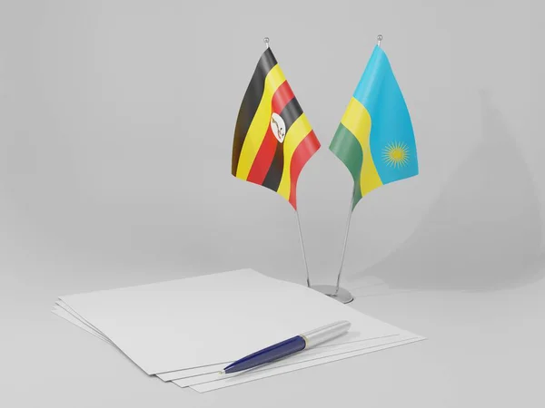 Ruanda Banderas Del Acuerdo Uganda Fondo Blanco Render —  Fotos de Stock