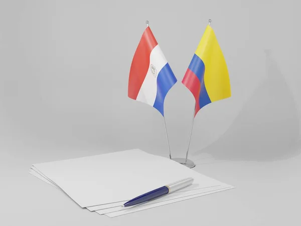 Colombia Paraguay Overeenkomst Vlaggen Witte Achtergrond Render — Stockfoto