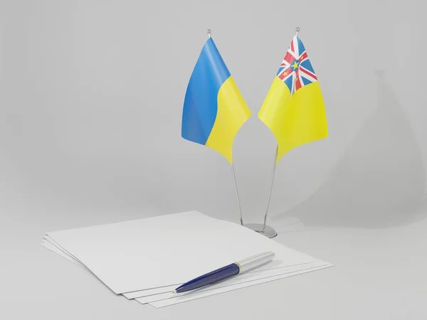 Niue Ukraine Agreement Flags White Background Render — стокове фото