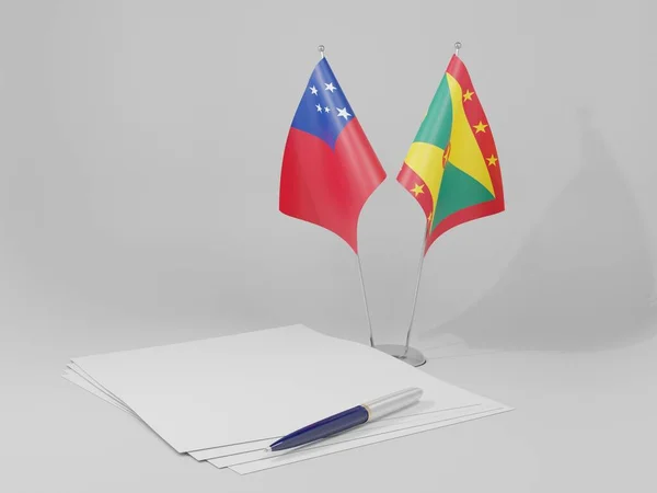 Grenada Samoa Avtal Flaggor Vit Bakgrund Render — Stockfoto