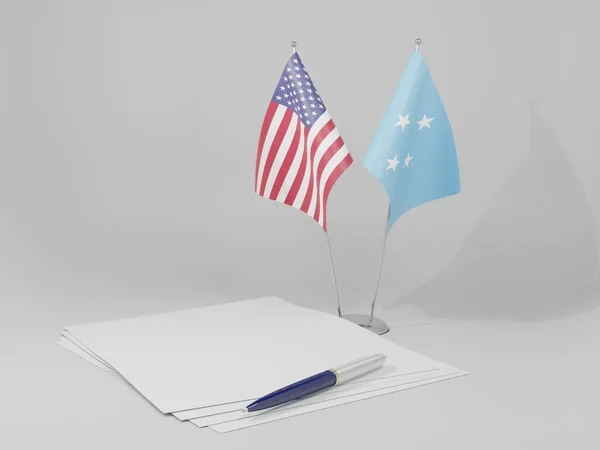 Micronésia Acordo Dos Estados Unidos América Bandeiras Fundo Branco Render — Fotografia de Stock