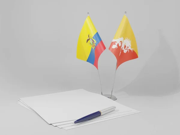 Bhutan Ecuador Agreement Flags White Background Render — Stock Photo, Image