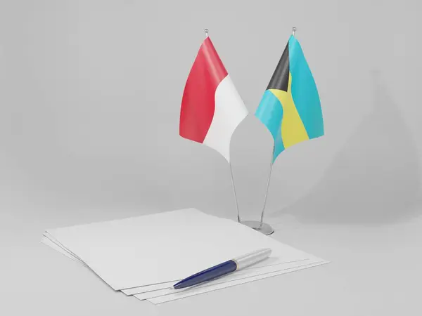 Bahamas Banderas Del Acuerdo Indonesia Fondo Blanco Render —  Fotos de Stock