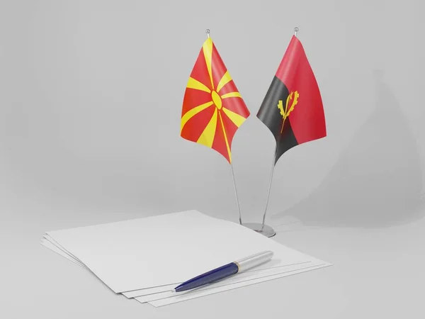 Angola Mazedonien Abkommen Flaggen Weißer Hintergrund Render — Stockfoto