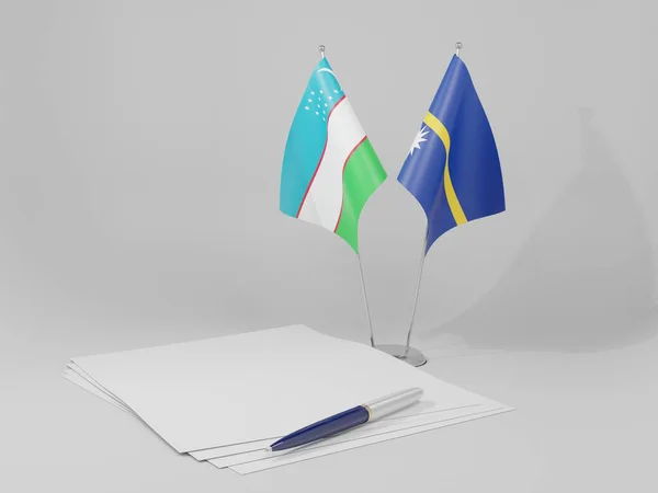 Nauru Uzbekistan Agreement Flags Белый Фон Render — стоковое фото