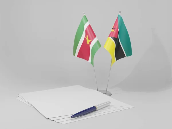 Mozambique Suriname Agreement Flags White Background Render — стокове фото
