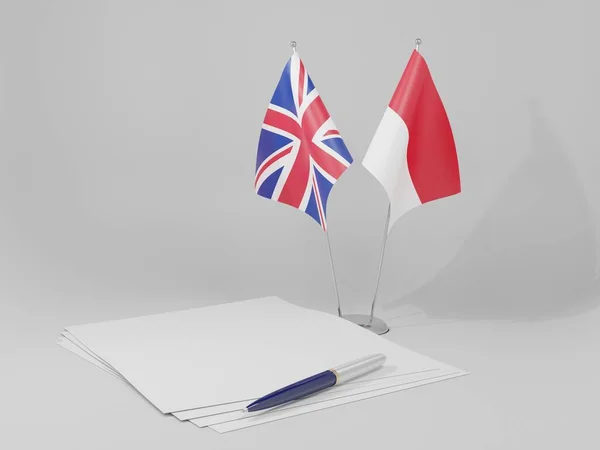Indonésia Reino Unido Acordo Bandeiras Fundo Branco Render — Fotografia de Stock