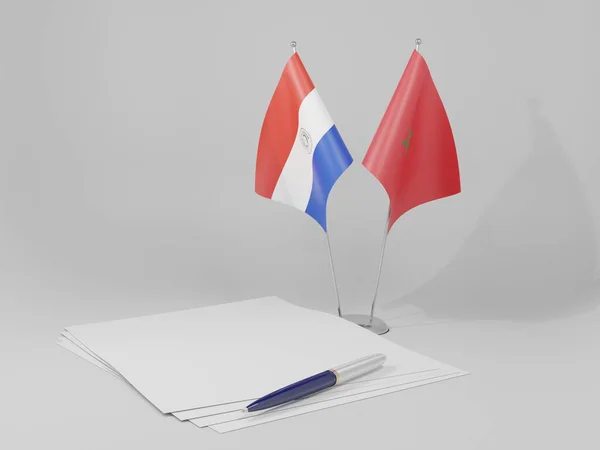 Marrocos Acordos Paraguai Bandeiras Fundo Branco Render — Fotografia de Stock