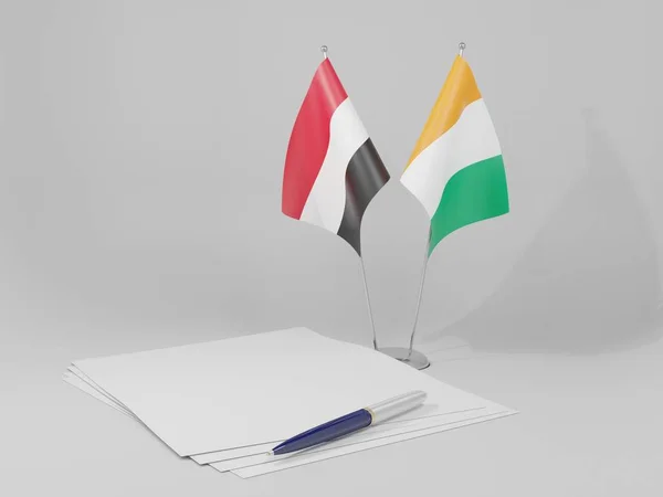 Côte Ivoire Flaggen Des Jemen Abkommens Weißer Hintergrund Render — Stockfoto