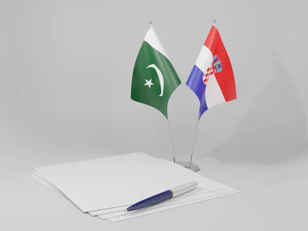 Κροατία Πακιστάν Σημαίες Συμφωνίας Λευκό Φόντο Render — Φωτογραφία Αρχείου