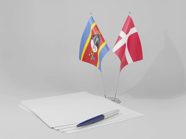 Σημαίες Της Συμφωνίας Δανίας Σουαζιλάνδης Λευκό Φόντο Render — Φωτογραφία Αρχείου