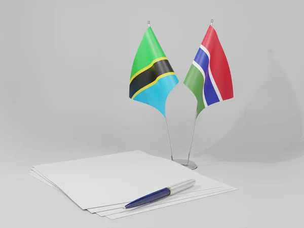 Gambia Tanzaniaavtalets Flaggor Vit Bakgrund Render — Stockfoto