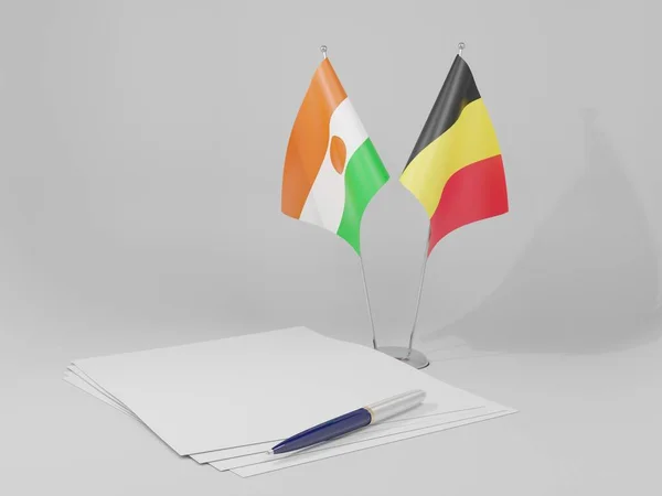 比利时 尼日尔协定旗帜 白色背景 3D渲染 — 图库照片