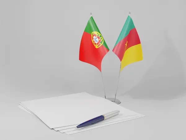 Camerún Banderas Del Acuerdo Portugal Fondo Blanco Render —  Fotos de Stock