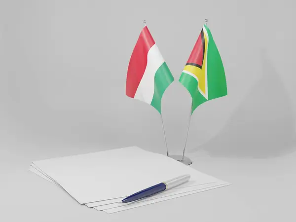 Guiana Hungria Acordo Bandeiras Fundo Branco Render — Fotografia de Stock