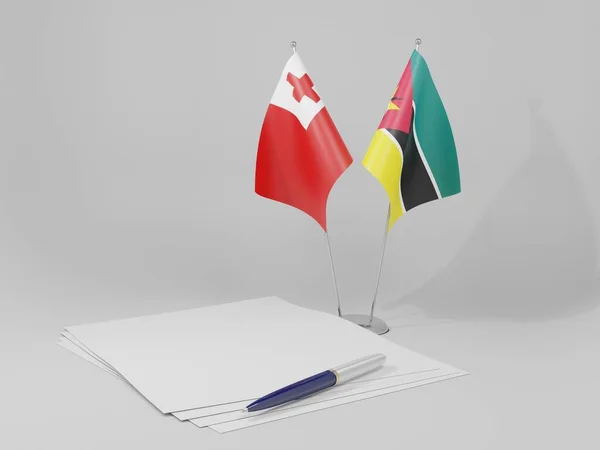 Mozambique Banderas Del Acuerdo Tonga Fondo Blanco Render —  Fotos de Stock