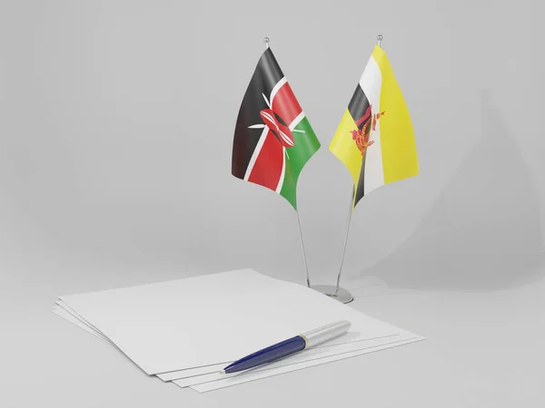 Brunei Kenya Anlaşması Bayrakları Beyaz Arkaplan Hazırlama — Stok fotoğraf