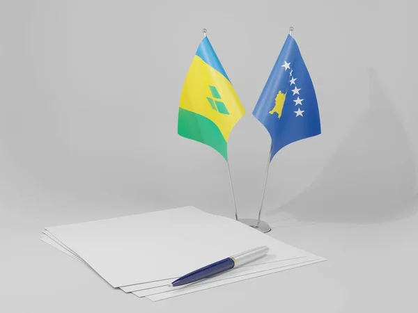 Kosovo Drapeaux Accord Saint Vincent Les Grenadines Fond Blanc Render — Photo