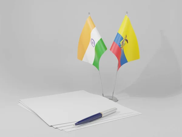 Εκουαδόρ Ινδία Συμφωνία Σημαίες Λευκό Φόντο Render — Φωτογραφία Αρχείου